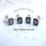 [Glass Bijou] Black Diamond Rectangle Pierce × Pearl Catch