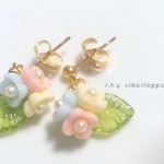 *再販*森のお花とパールのパステルピアス
