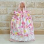 専用　37×30　ガーリー　バタフライ柄の持ち手付き体操着袋　女の子　蝶　リボン　花柄　　入園グッズ　入学グッズ 