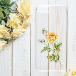 『一輪の薔薇 イエロー』iPhone/android 多機種対応 クリアケース ハードケース 透明 Galaxy Huawei AQUOS arrows Xperia  iPhone12 バラ ローズ