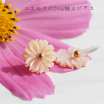 ピンクシェルのコスモスピアス　2way　純チタン　軸太