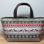 【sale price】冬の舟形トートバッグ・緑　トナカイ・キツネ　クリスマス