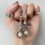 再販❤︎グレーオーロラ×クリアメタルのパールフープピアス/イヤリング＊P200301