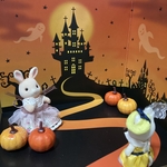 ハロウィンな夜、お城への道のりセット☆背景と床☆ドールハウス、アンティーク、ミニチュア、インテリアに(*^_^*)
