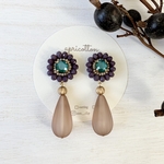 スワロフスキー×パープルエキゾチックビーズ刺繍ピアス イヤリング