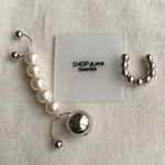 ear cuff silver big beads × long pearl