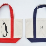 イニシャル入り、ペンギントートバッグ、キャンバストートバッグ、赤