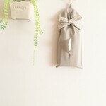 リネン ボックスティッシュカバー＊グレージュ チェックリボン