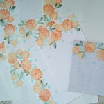 消しゴム版画「レターセット・ポストカードのセット(花模様のりんご）」