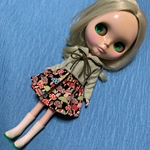 ブライス、リカちゃん用セーラーカラー、ギャザースカートセット、黒キノコ