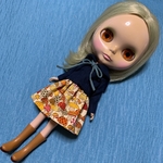 ブライス、リカちゃん用セーラーカラー、ギャザースカート、黄色キノコ