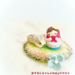 羊毛フェルト赤ずきんちゃんとBabyオオカミ&お花畑の羊毛コースター