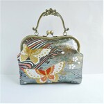 【新作】正絹袋帯バッグ Obi bag　2wayバッグ　絹　豪華刺繍　蝶　箔　唐織　リメイク 　がま口バッグ　