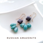 送料無料★ナチュラル＊ ロシアンアマゾナイトxラルビカイトピアス 14kgf