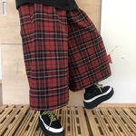 すっきりゆったり◆秋カラー◆赤チェック柄◆ガウチョパンツ