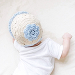 【S】後ろ姿までかわいい花咲ボンネット　ライトブルー×アイボリー　ande.nutteru/アンデヌッテル