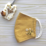 [秋の新作]まん丸野の花の刺繍のマスク(マスタード)