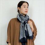 ウールブレンド 花柄ジャガード大判ストール【ダークネイビー】フォーマル 七五三 卒業式 入学式 KMC-114 439445