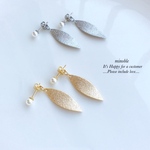 new▷swarovski crystalpearl×leafcatch　ピアス/ノンホールイヤリング＊受注製作＊C2