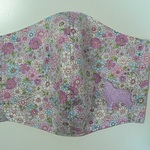 コリー刺繍付　小花　パープル（藤色）　マスク大人用　シングルガーゼプラス秋冬仕立て　裏Wガーゼ　咳エチケット