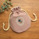 お花とレース風刺繍のまるっと巾着🎀