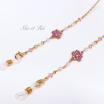 SWAROVSKI ピンク　5弁フラワー×パール　メガネチェーン・マスクチェーン