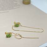 フランスヴィンテージボタン×チェーン イヤリング/ピアス 若草