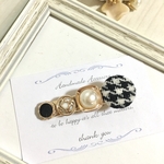 ハンドメイド　チェックパール　ヘアクリップ　
