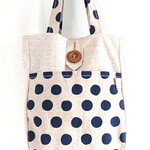 ▼U machiバッグ／縦長type▼北欧テイスト／２cm Dot (ネイビー・ナチュラル)×cotton linen帆布(ナチュラル)  