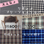 ★Aリボン♪チェックプリーツマスクカバー１枚キット レシピ付き リボン通しリボン