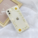 かすみ草とノースポールのフレームケース スマホケース iPhoneケース 全機種対応 押し花 iPhoneSE2 