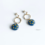 latte heart＆ little wave hoop  ピアスorイヤリング【ネイビー＆マスタード】