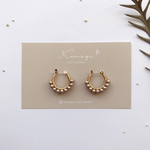 Pearl Hoop Earrings  パール　ピアス　スワロフスキー製のガラスパール　パウダーアーモンド　カラー