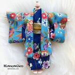 再販【オビツ11】大正ロマン羽織・着物セット（露草・てまり柄+藍・桜柄+四つ菱帯）