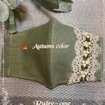 🔔再販🔔 ✨new✨🍁Autumn colorオリーブにベージュレースと野薔薇🌹が可愛い💕マダムのマスク