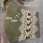 ✨new✨🍁Autumn colorモスグリーンにベージュレースと野薔薇🌹が可愛い💕マダムのマスク