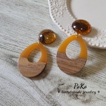 【限定品!!!!】クリアべっ甲×ウッドパーツ(オレンジ) ピアス イヤリング