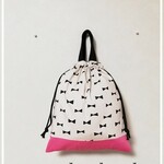 入園入学準備　リボン　りぼん　アイボリー×ピンク　持ち手付き体操服袋