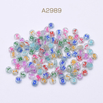 A2989  100g  アクリルビーズ コイン型 7mm アルファベット柄 クリアカラー 2X【約50g(約350ヶ)】