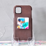リニューアル　iphone　アイスブルー 帆布×本革 　手帳型スマホケース　受注制作　鳥 タッセル　受注制作　刺繍　手作り