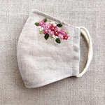 刺繍マスク　yumiakane224様専用　ピンクのお花　ベージュリネンとダブルガーゼ