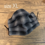 ［235］秋色黒チェック　大きめメンズプリーツマスクXL さらさら夏用裏地使用　