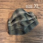 ［236］秋色緑チェック　大きめメンズプリーツマスクXL さらさら夏用裏地使用