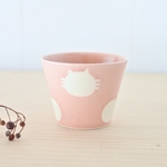 そば猪口（桜ピンク）白ねこ水玉【在庫有】