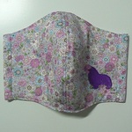 シェルティ刺繍付　小花　パープル（紫）　マスク大人用　シングルガーゼプラス秋冬仕立て　裏Wガーゼ　咳エチケット