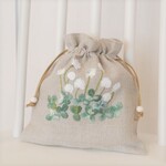 【Y様オーダー品】刺繍入り巾着袋　シロツメ草