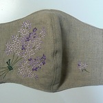 大人用マスク　リネン100％　花刺繍　ライラック　咳エチケットに　