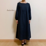 Wガーゼ 胸元切り替えワンピース(navy)