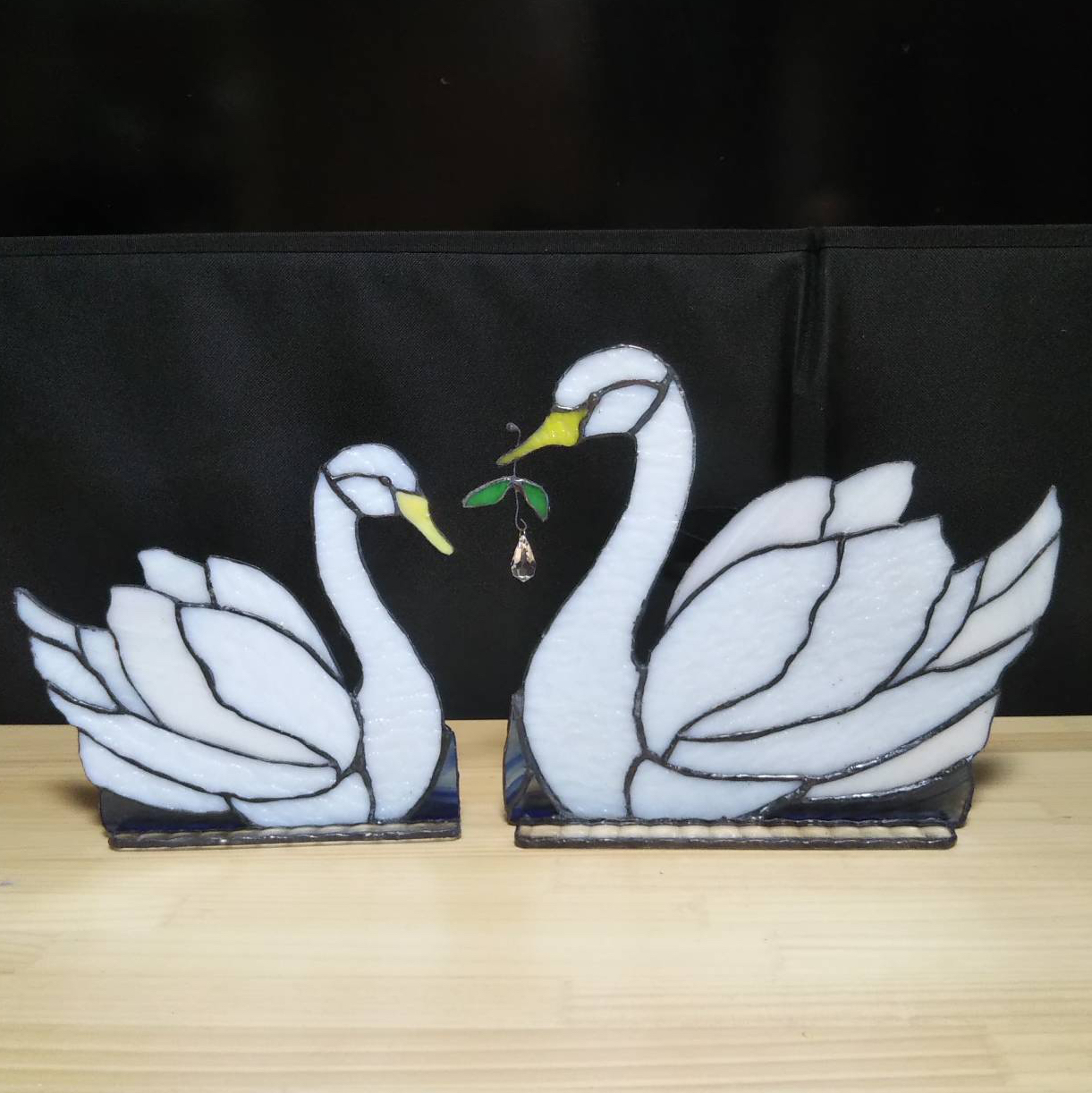 ステンドグラス】ペア白鳥swan可愛いインテリアガラス雑貨クリスタル