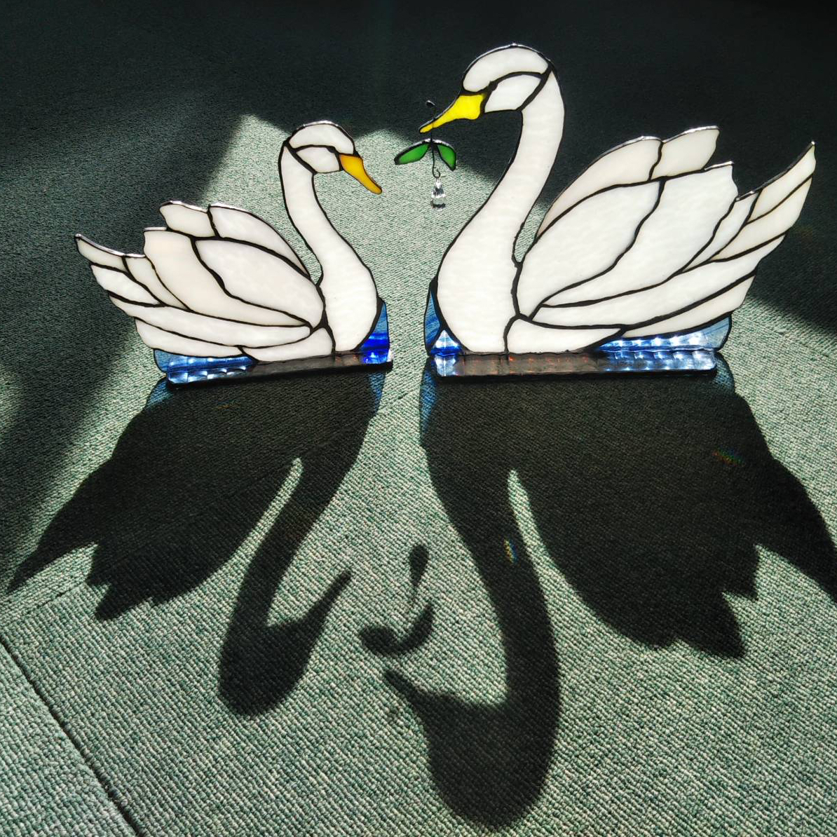 ステンドグラス】ペア白鳥swan可愛いインテリアガラス雑貨クリスタル